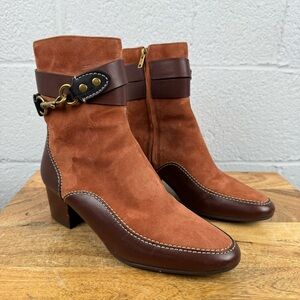 Coach Corrine Booties – Two Tone Leather & Suede Harness Booties | Size 7B